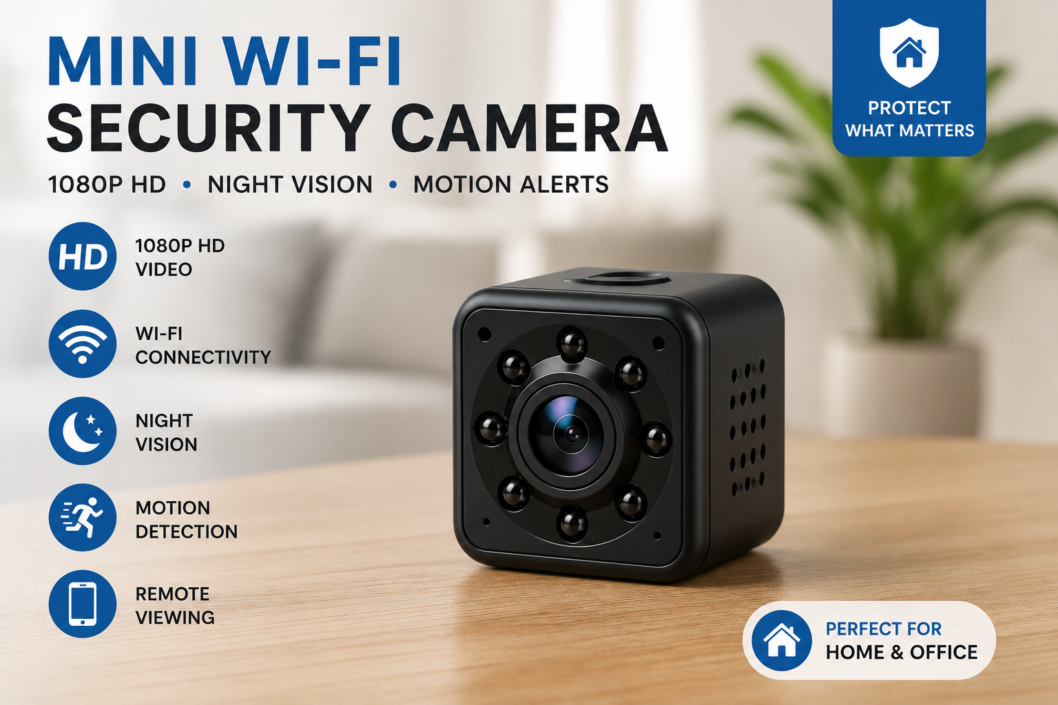 Mini Wireless Security Camera with 1080P HD video and night vision