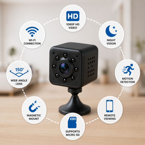 Mini cámara de seguridad inalámbrica 1080p con visión nocturna